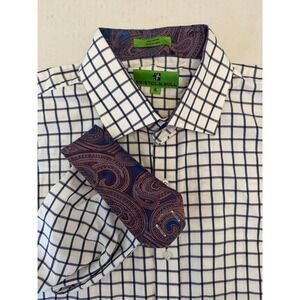 Bristol & Bull Dress Shirt Men's XL White Windowpane Paisley Flipcuff